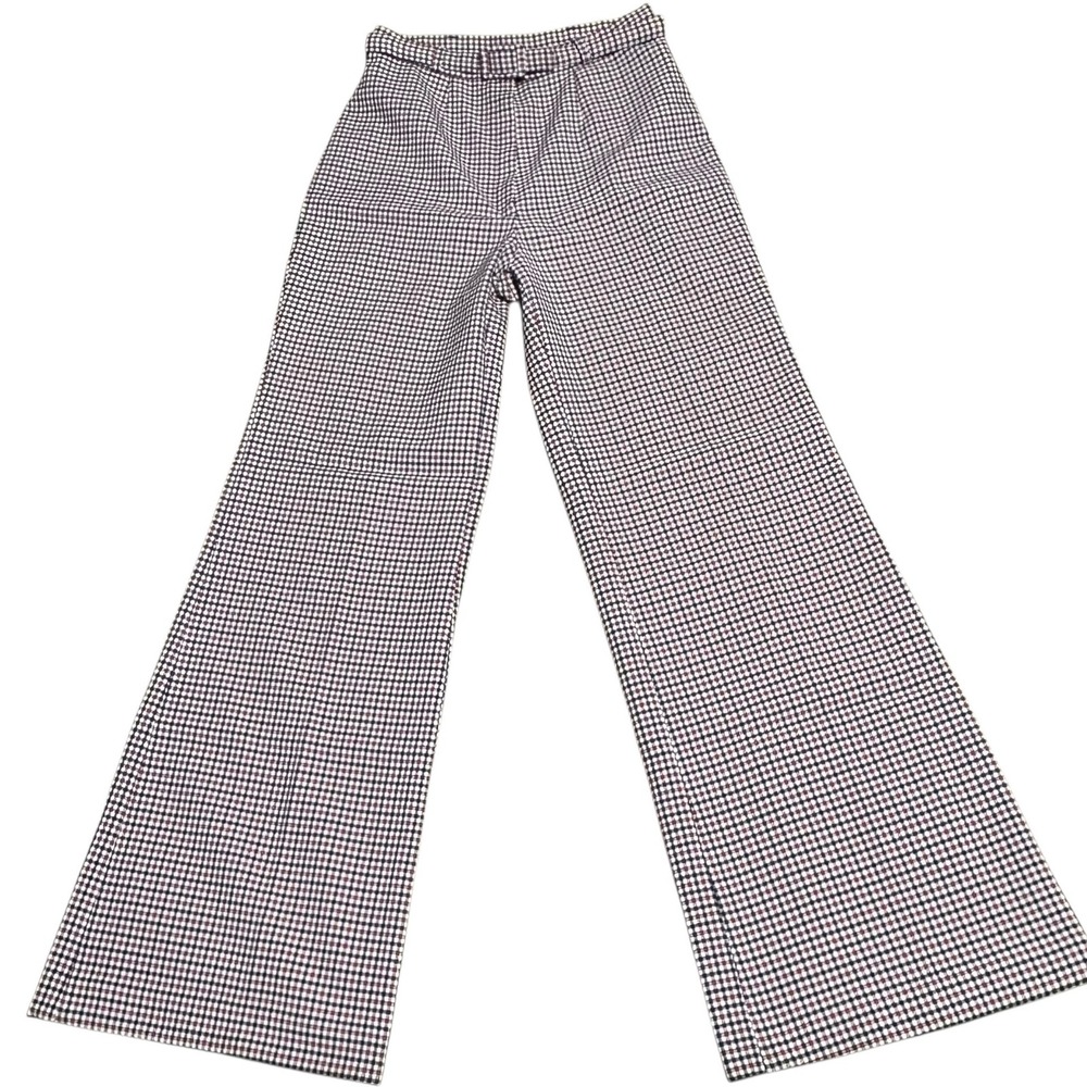 Vintage 1970s Shelly's Tall Girls Pants Size 28 Red Blue Plaid Wide Leg Flared